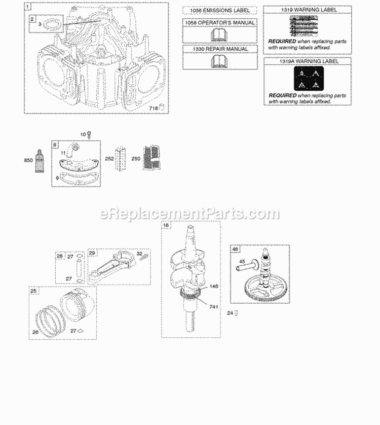 Camshaft Crankshaft Cylinder Gasket Set - Engine Pistons Rings Connecting Rod Diagram and Parts List for 44L777-0128-B1  Briggs and Stratton Engine